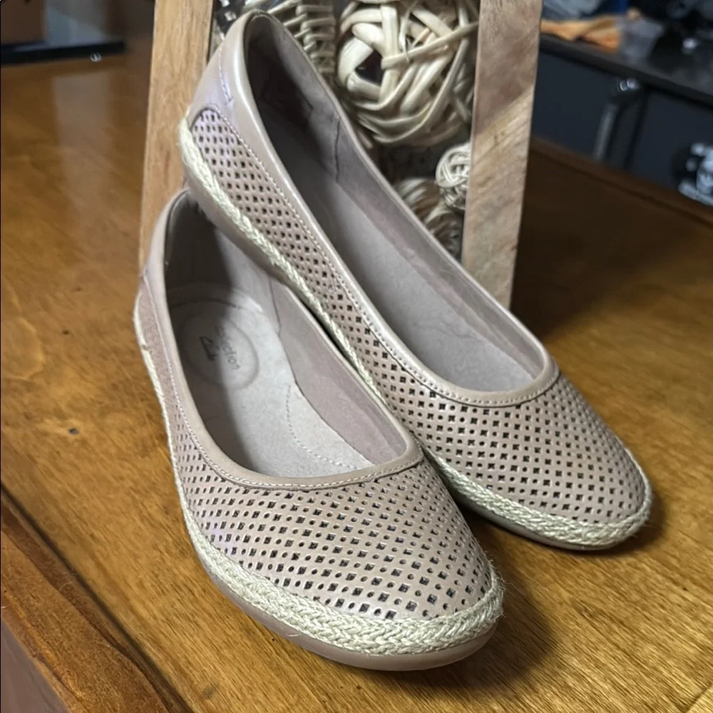 Clarks Tan Flats with Perforated Design and Comfort Sole - Picture 1 of 5